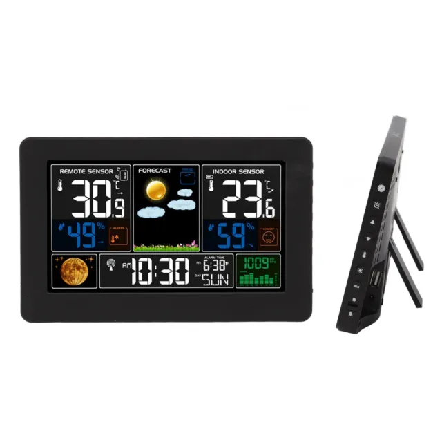 (US Plug 100‑240V)Weather Clock Large Color Screen Multifunction Weather