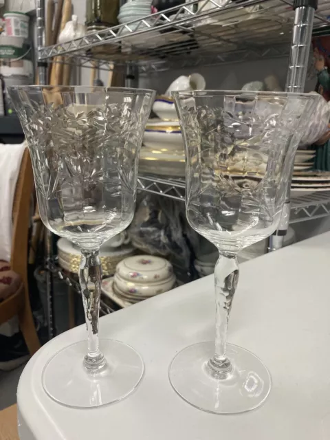 American Brilliant Cut Glass Goblet Pair