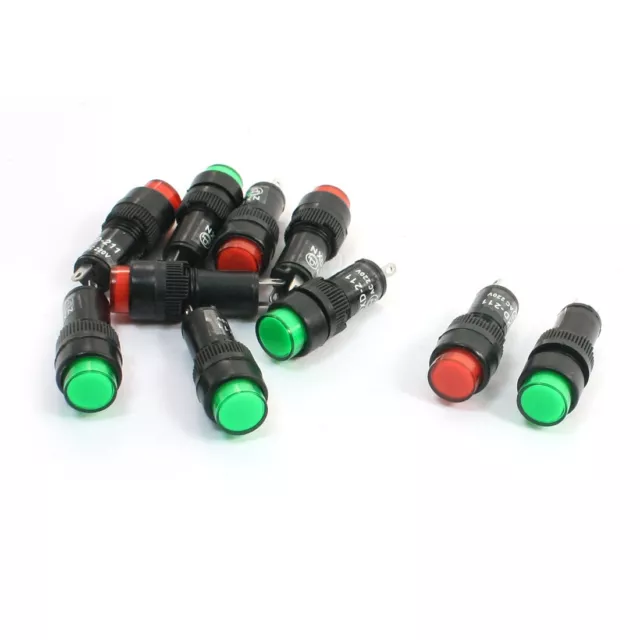 10Pcs Panel Mounted 220VAC Red Green Indicator Light Pilot Signal Lamp