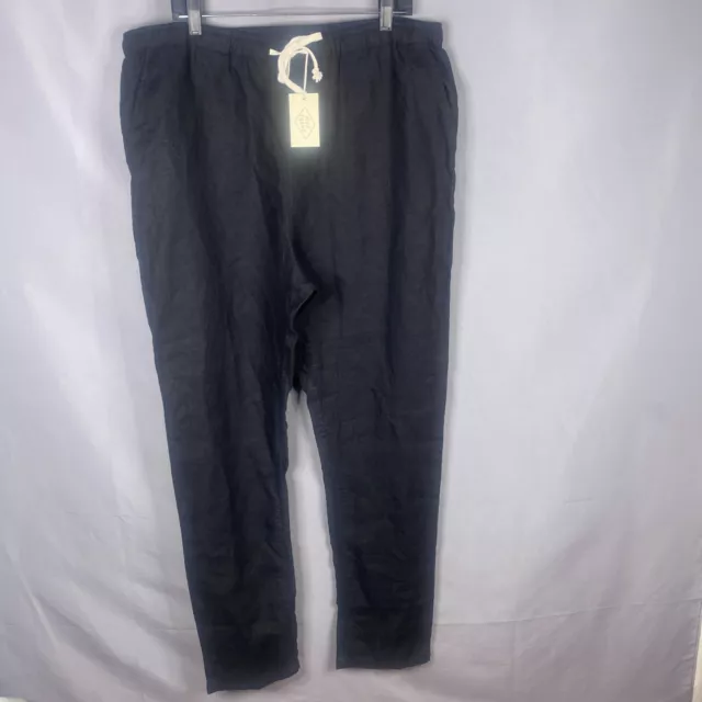 Alex Crane Pants Womens 3X Black Linen Pull-On Drawstring Pockets Coastal Breezy