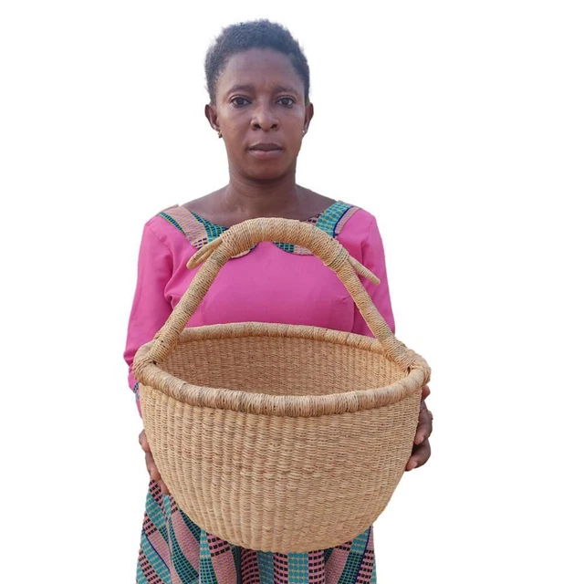 Straw Woven Handmade African Bolga Market Basket For Storage Market Shopping New