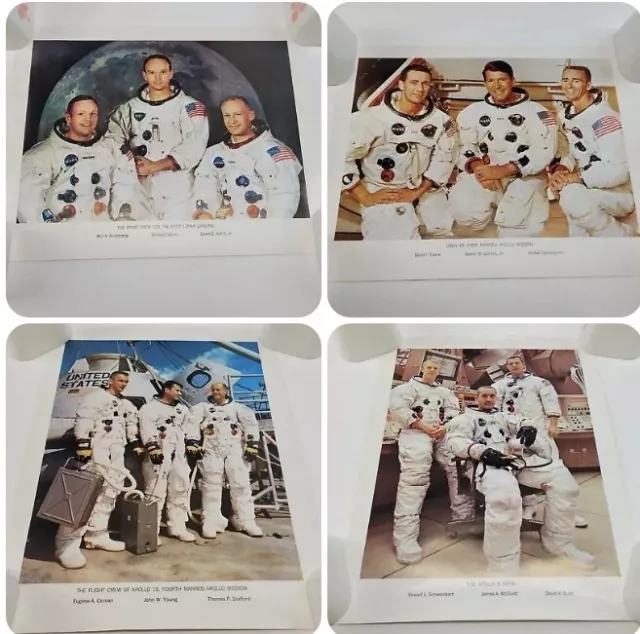 4 Original Vintage NASA Prints Apollo Crews Apollo Missions Astronauts 14x11