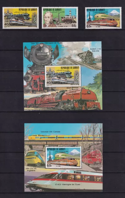 Djibuti Lot 3 Marken + 2 Blocks  Eisenbahn Railway Satz postfrisch **