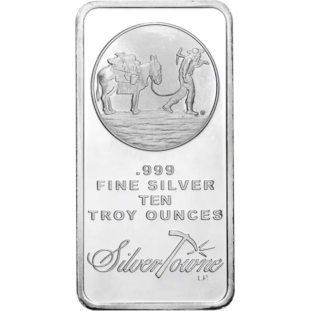 10 oz. SilverTowne Silver Bar - Trademark Prospector Design - 999 Fine