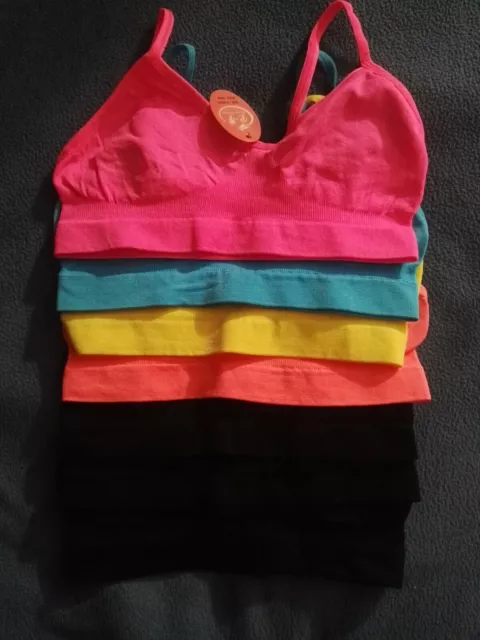 Set 7 pezzi top reggiseno sportivo microfibra 3 neri + 4 fluo S/M elasticizzati