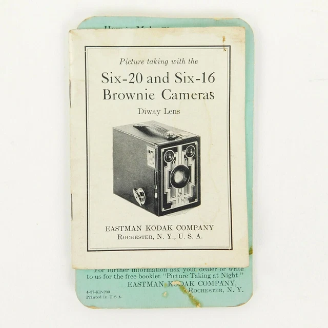 Instrucciones manuales vintage Kodak Brownie Six 20 Six 16 para fotos nocturnas