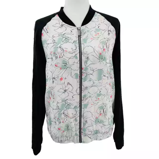 Anthropologie Sanctuary White Multicolor Floral Baseball Jacket Women Sz S