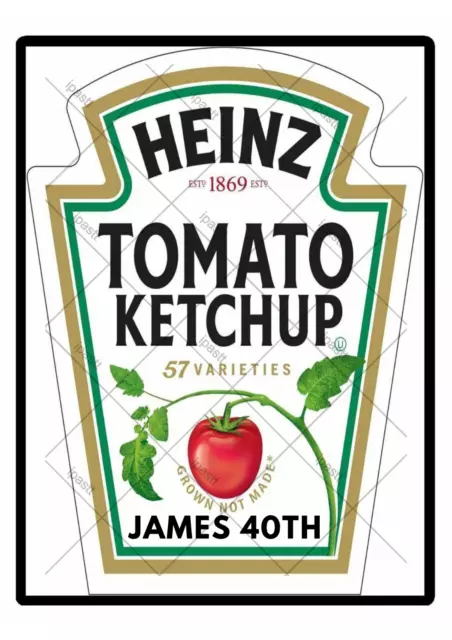Various Sized Heinz Ketchup Themed Edible Personalised Pre Cut Cake Topper