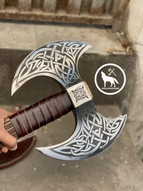 Double Headed Hand Forged Steel Viking Axe, Battle Axe,  Double Blade Viking Axe