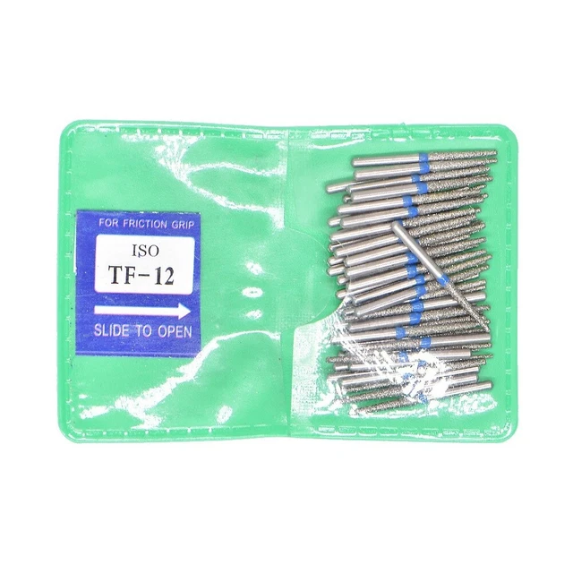 50Pcs Dental Diamond Burs FG Needle Taper TF-12 Fine Grit Polish High Speed Bur