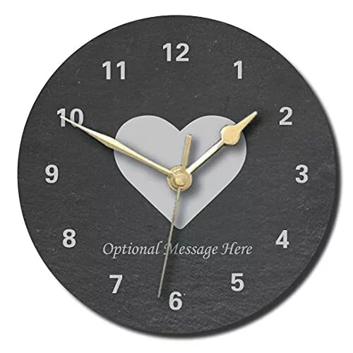 Heart Design Slate Clock - Personalised with text of your choice(Large (300mm)