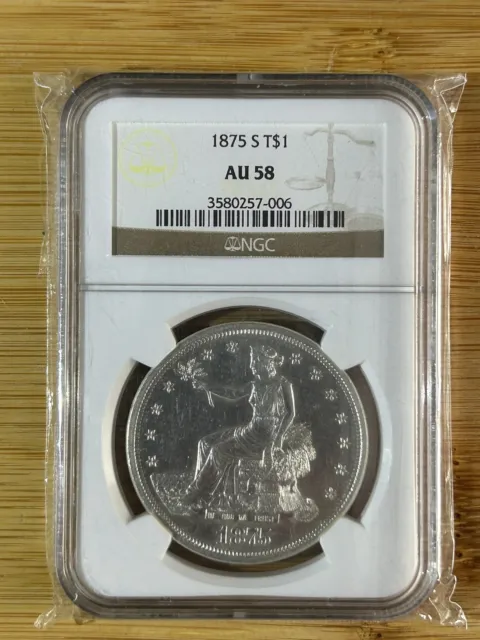 1875 S $1 Silver Trade Dollar NGC AU58 About Uncirculated