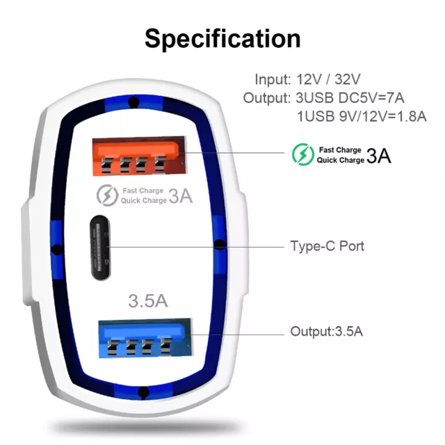 Cargador de teléfono móvil USB + PD USBC carga rápida 3.0 2 USB + puerto PD 2