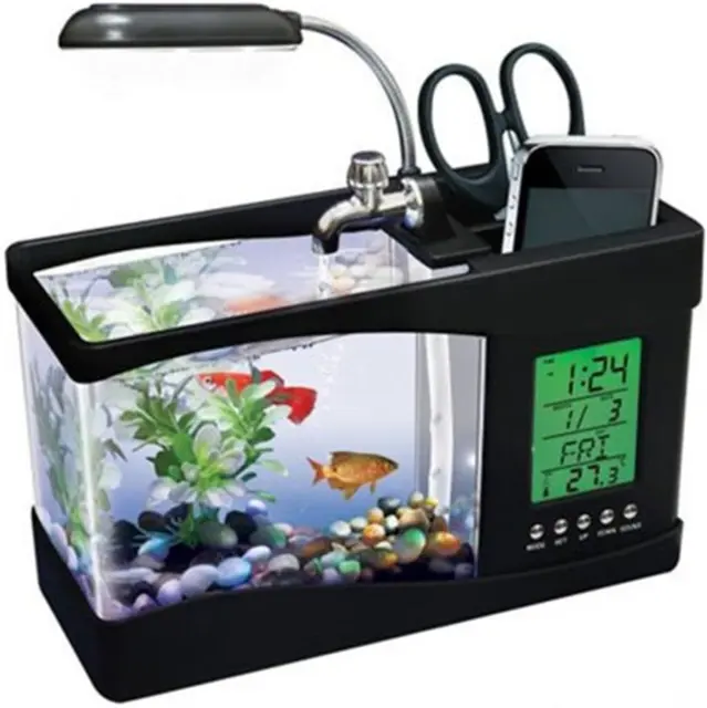 ® Mini USB LCD Lamp Desktop Fish Tank Aquarium with LED Clock