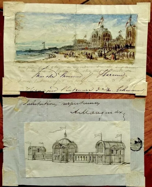 Adolphe MAUGENDRE (1809-1895) Dieppe la plage et l’ancien casino Dessins anciens