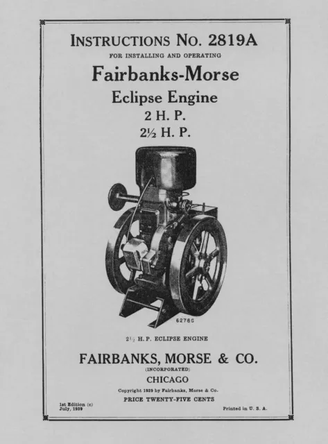 Fairbanks Morse Eclipse  Instruction 2819A  07-1939  (please read description)