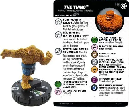 The Thing #036 Fantastic Four Marvel Heroclix Near Mint Marvel Heroclix: