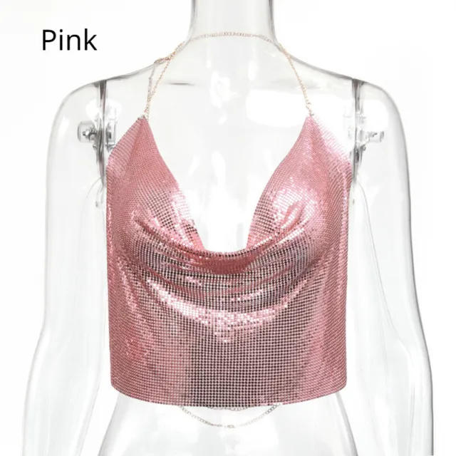 Lady Glitter Crop Tank Top Vest Sequin Bustier Bra Corset Clubwear