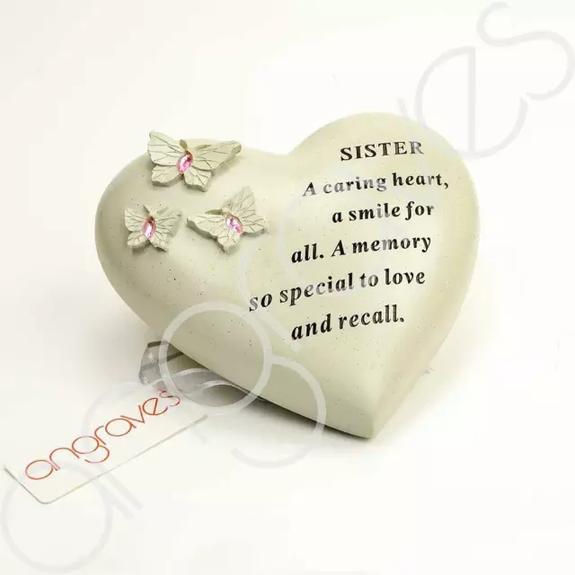 Special Sister Butterfly Gem Heart Graveside Memorial Ornament Plaque