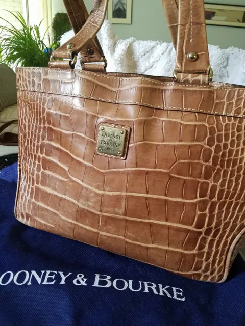 Dooney Bourke Brown Croc Embossed Leather Shoulder Bag Tote Bag