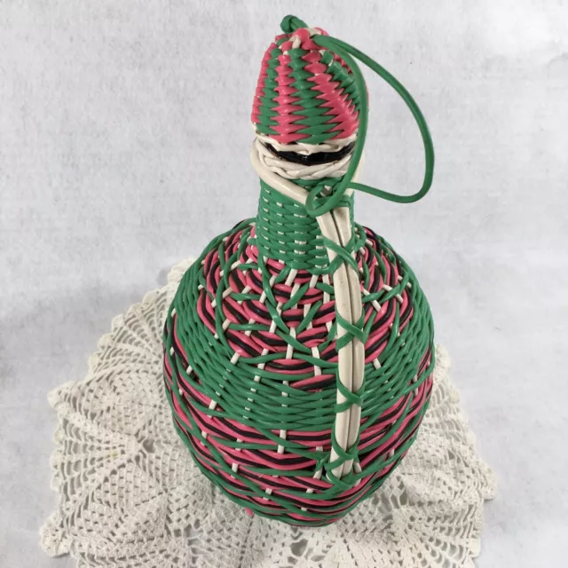 Vtg Scoubidou Wicker Wine Bottle V LEVANTE 3