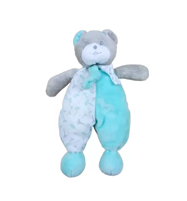 Doudou peluche ours gris semi plat MUSTI MUSTELA vert blanc fleur