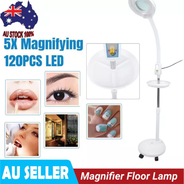 5X Magnifying Lamp Floor Stand Magnifier Light LED Tattoo Beauty Salon w/ Tray