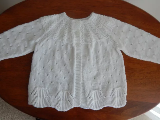 NEW Hand-Knitted Baby Matinee Jacket White Fit 2 - 7 Months