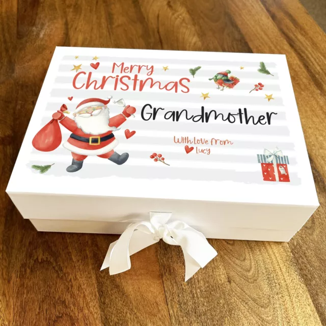 Grandmother Merry Christmas Santa Claus Stars Personalised Xmas Hamper Gift Box