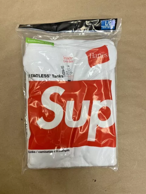 Brand New Supreme Hanes Tagless White Tank Tops Shirt 3-Pack Mens Shirts - Large