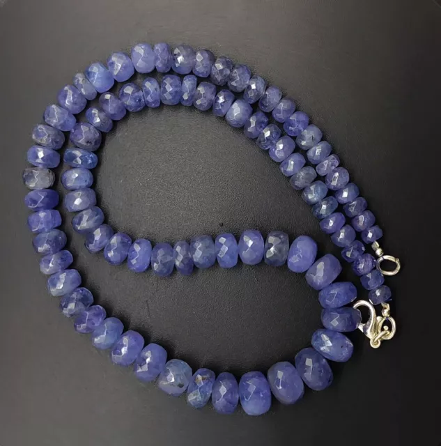 Natural Tanzanite Gem 6 to 10 mm Size Faceted Rondelle Beads Necklace 16.5"