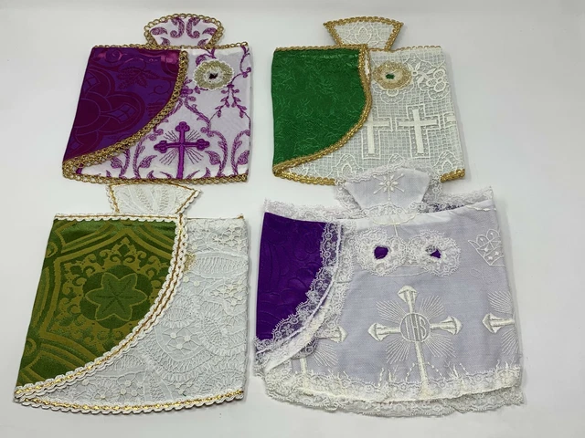 Vintage Bambino Di Praga 9 " Abito Con Pizzo Brocade Misto Colori 4 Pz.