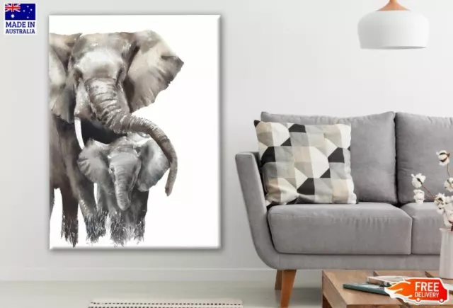 Elephant & Baby Watercolor Paint Wall Canvas Home Decor Australian Made Quality