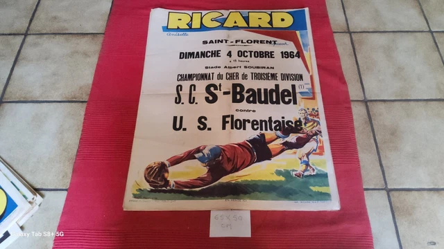 ANCIENNE AUTHENTIQUE AFFICHE RICARD DE 1964 . PUBLICITÉ FOOTBALL