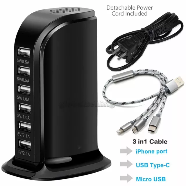 Multiple 6 Port Usb Travel Wall Charger Power Adapter Fast Charging Station Plug