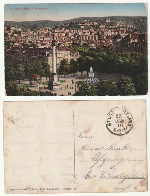 82493 - Stuttgart - Partie am Schlossplatz - Feldpostkarte, gelaufen 23.1.1916