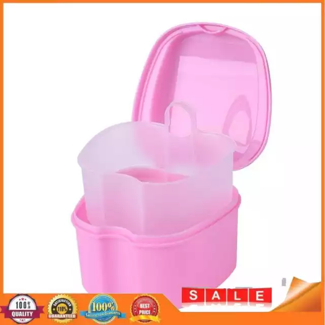 Dental False Teeth Storage Box with Hanging Net Container Organizer (Pink)