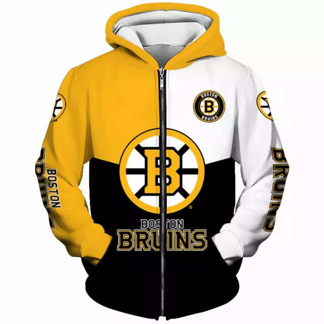 Boston Bruins Men's Zipper Hoodie Sweatshirt Hooded Coats Sports Jacket Outwear