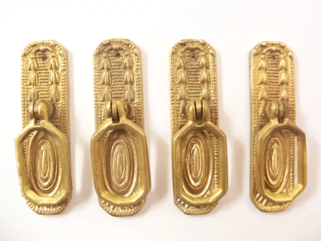 4 Antique French Gold Gilt Brass Dresser Chest Pulls Handles