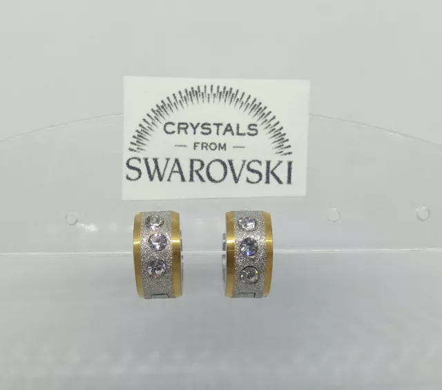 Orecchini da uomo o donna cerchio punto luce oro 18 kt pl e cristalli swarovski 2