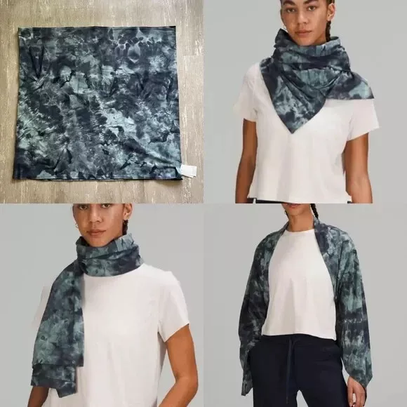 New Lululemon Customizable Snap Scarf - Diamond Dye Silver Blue Tidewater Teal