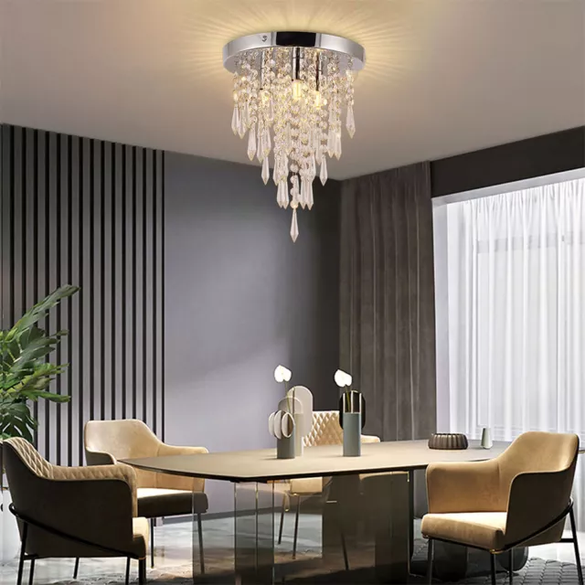 Modern Crystal Chandelier Flush Mount Light Pendant Ceiling Lamp Fixture 3-Light