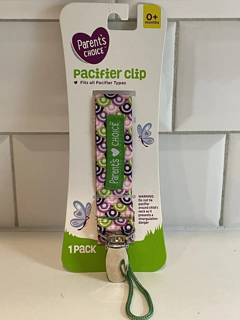 New Parent's Choice Pacifier Clip Infant Baby Fits All Pacis Pink Purple Green