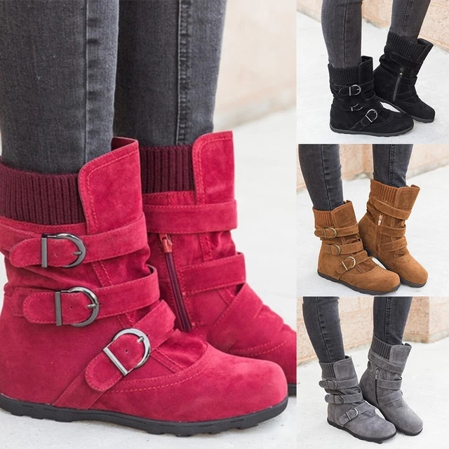 Stivali durevoli quotidiani indoor donna scarpe moda tacco piatto donna pelle scamosciata calda