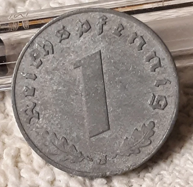 1942 J ,  1 Reichspfennig ~ German ~ WWII Germany ~  WW2 Circulated Dark Coin ~