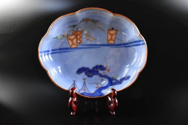 M1285: Japanese Old Imari-ware Colored porcelain Gold paint Fujiyama PLATE/dish