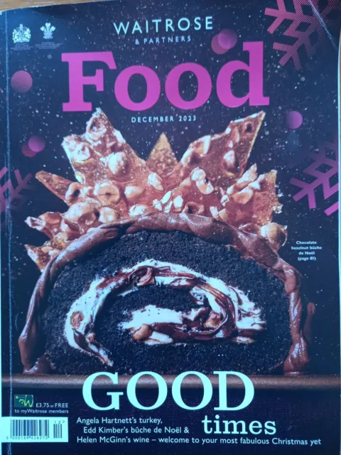 Waitrose Food Magazine, New,  December 2023, turkey, chocolate roulade, cookery