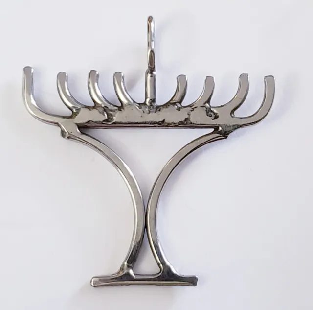 Vintage Stainless Steel Modern Modernist Menorah Jewish Judaism Large Pendant