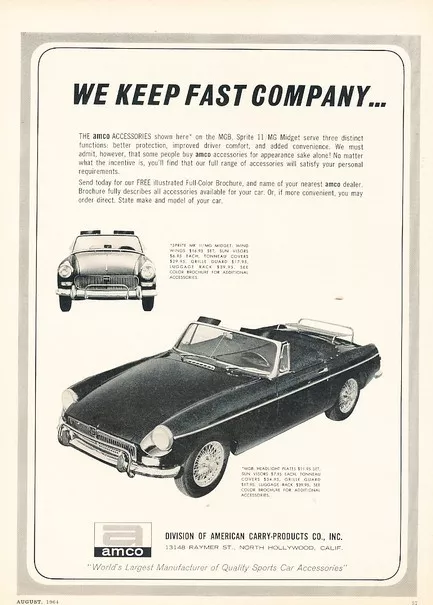 1964 MGB MG B AMCO Parts Original Advertisement Print Art Car Ad YEL12