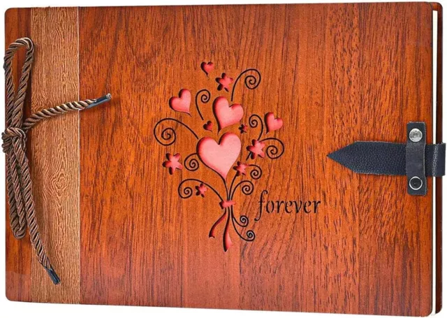 Wooden Photo Album Scrapbook DIY Photo Book Wedding Guest-Book 80 Pages Memory B